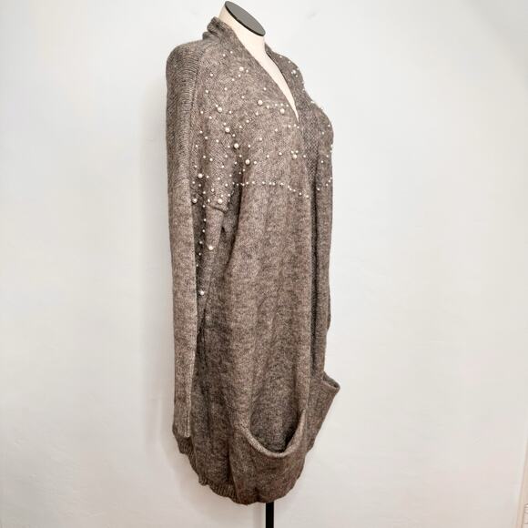 NWT Davi & Dani Pearl Sweater Cardigan Beige Longline Open Front Boho Size 3XL - Picture 7 of 11